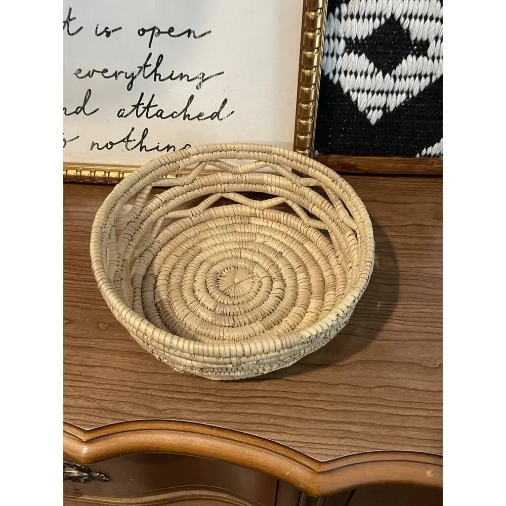 Seagrass Decorative Basket Woven Rattan Round Boho Storage Shelf Decor Console